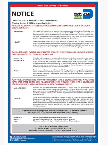 Miami Dade County Labor Law Poster