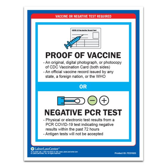 Vaccine or Negative Test Required Poster