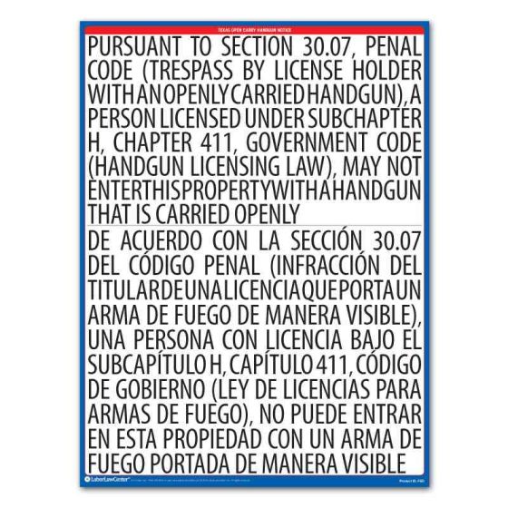 Texas Open Carry Handgun Notice